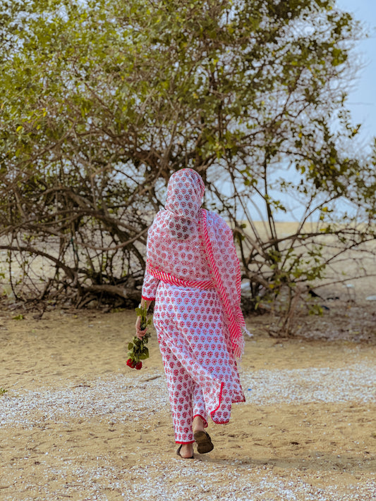Hand Block Printed Kurti Set with Mul Cotton Dupatta