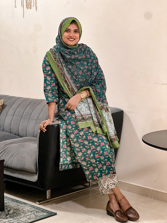 Green Floral Printed Salwar Set