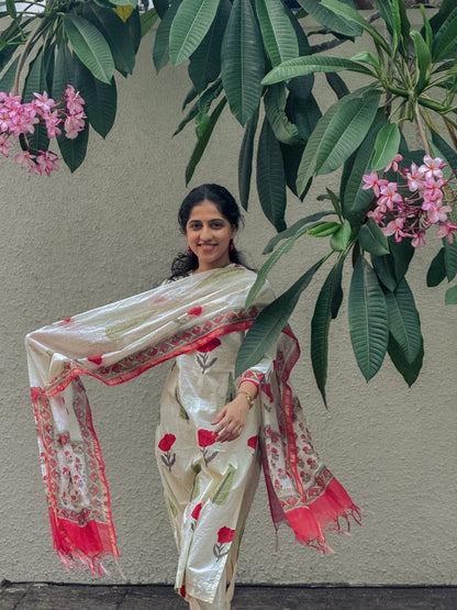 Handblock Kurti Set with Chanderi Silk Dupatta