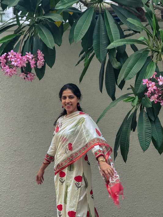 Handblock Kurti Set with Chanderi Silk Dupatta