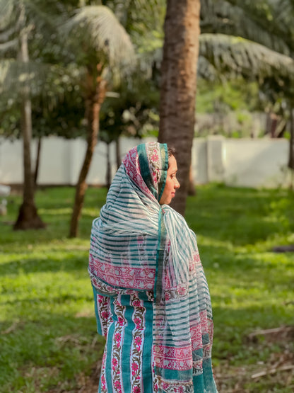 Handblock Printed Kurti set with Mul Cotton Dupatta