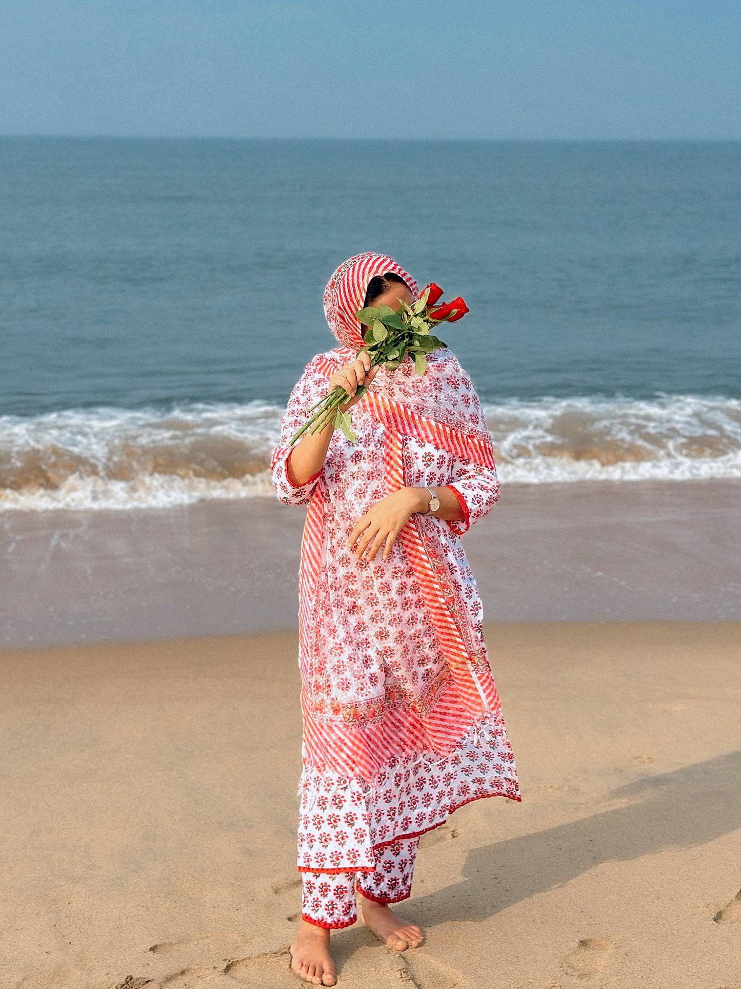 Hand Block Printed Kurti Set with Mul Cotton Dupatta