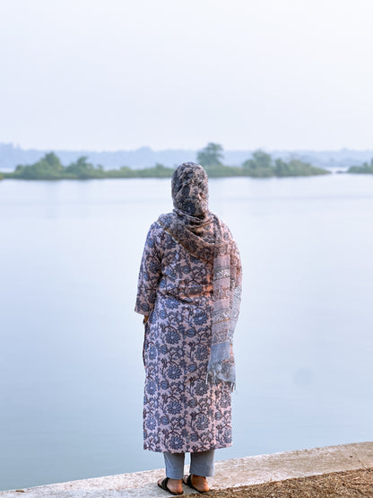 Handblock Printed Kurti Set with Mul Cotton Dupatta