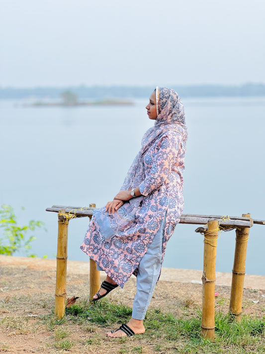 Handblock Printed Kurti Set with Mul Cotton Dupatta
