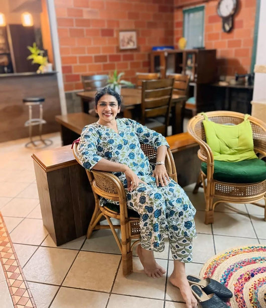 Blue Floral Kurti Set