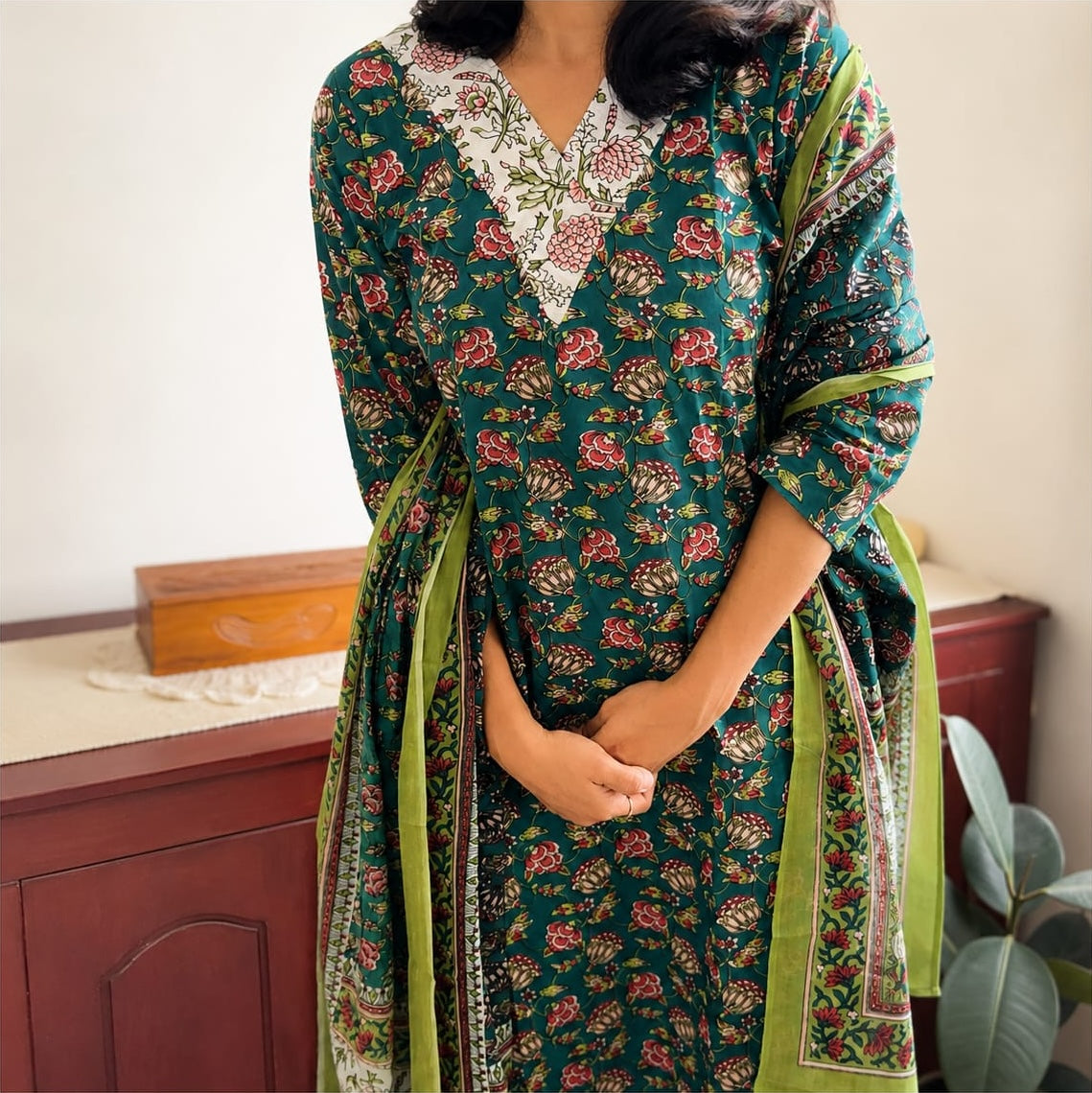 Green Floral Printed Salwar Set